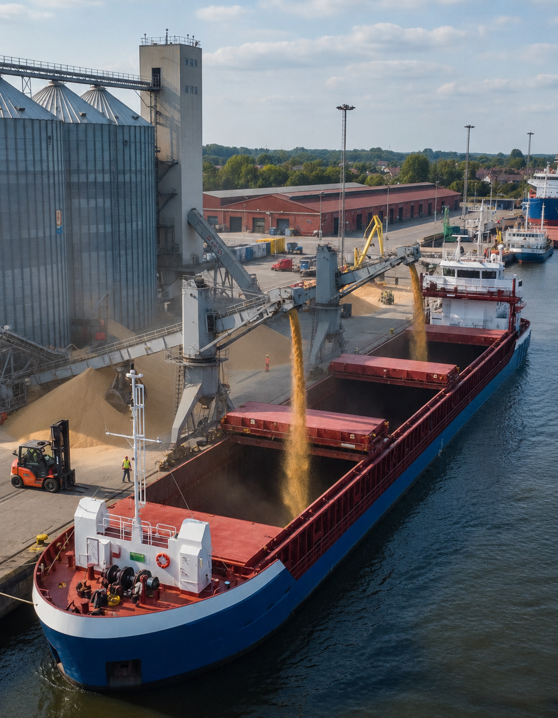 Bulk vessel loading cargo in port